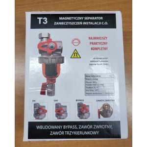 Magnetyczny separator zanieczyszczeń z przyłączem kątowym typu T3 do instalacji C.O